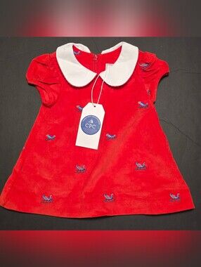 Classic Prep Red Corduroy Dress with White Peter Pan Collar
